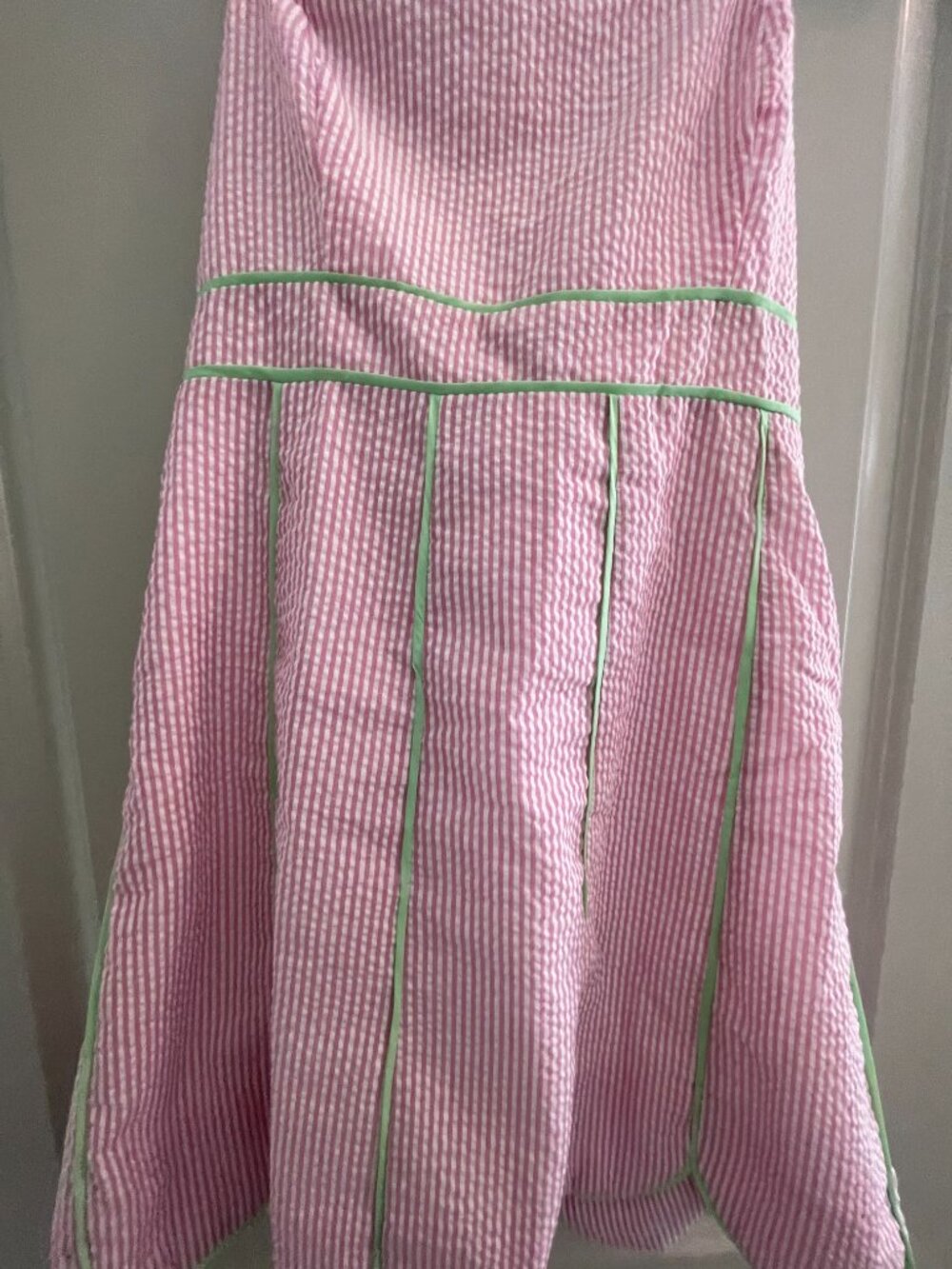 Strapless Pink Seersucker Scalloped Mini Dress - Picture 5 of 10